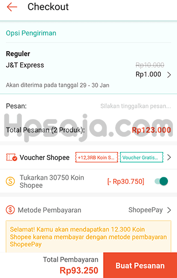 Proses pembayaran saat belanja di shopee