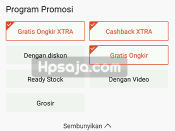 Filter produk dengan gratis ongkir di shopee