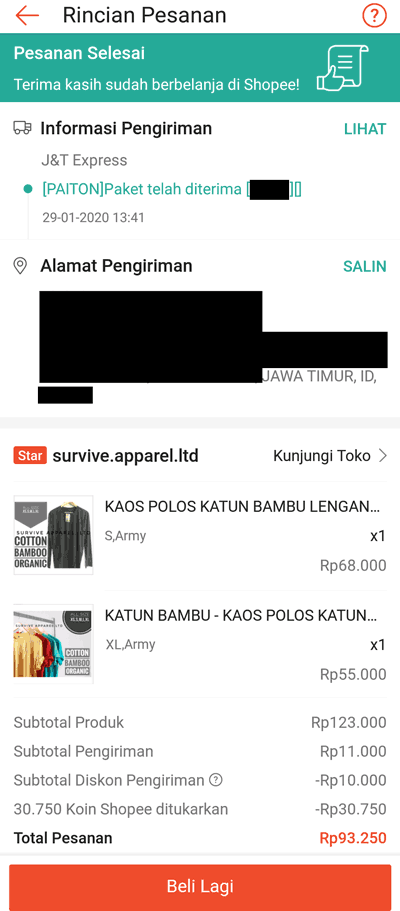 Pesanan dari belanja di shopee sudah datang