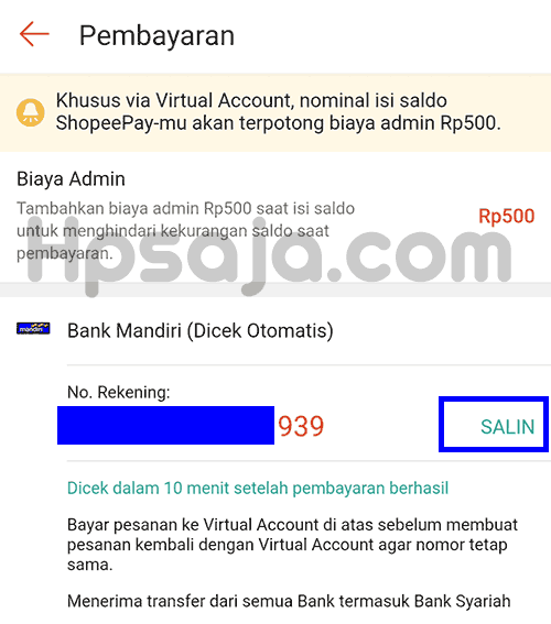 Nomor virtual account dana