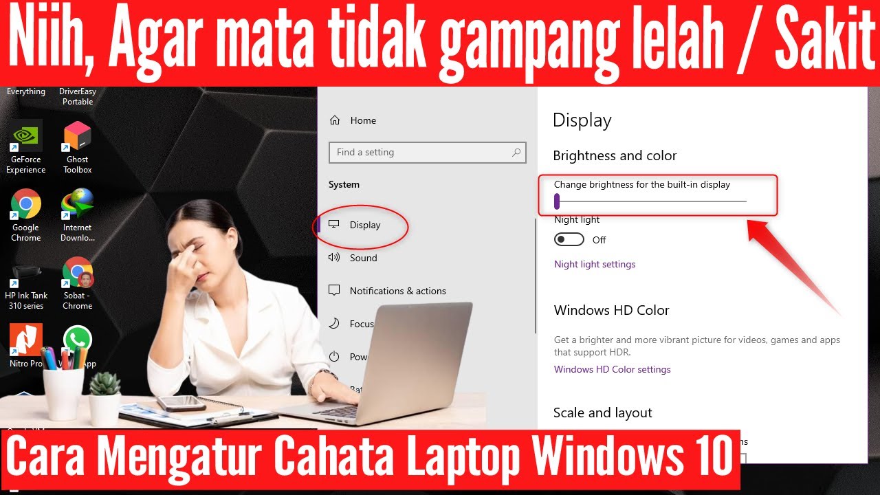 cara menambahkan cahaya di laptop